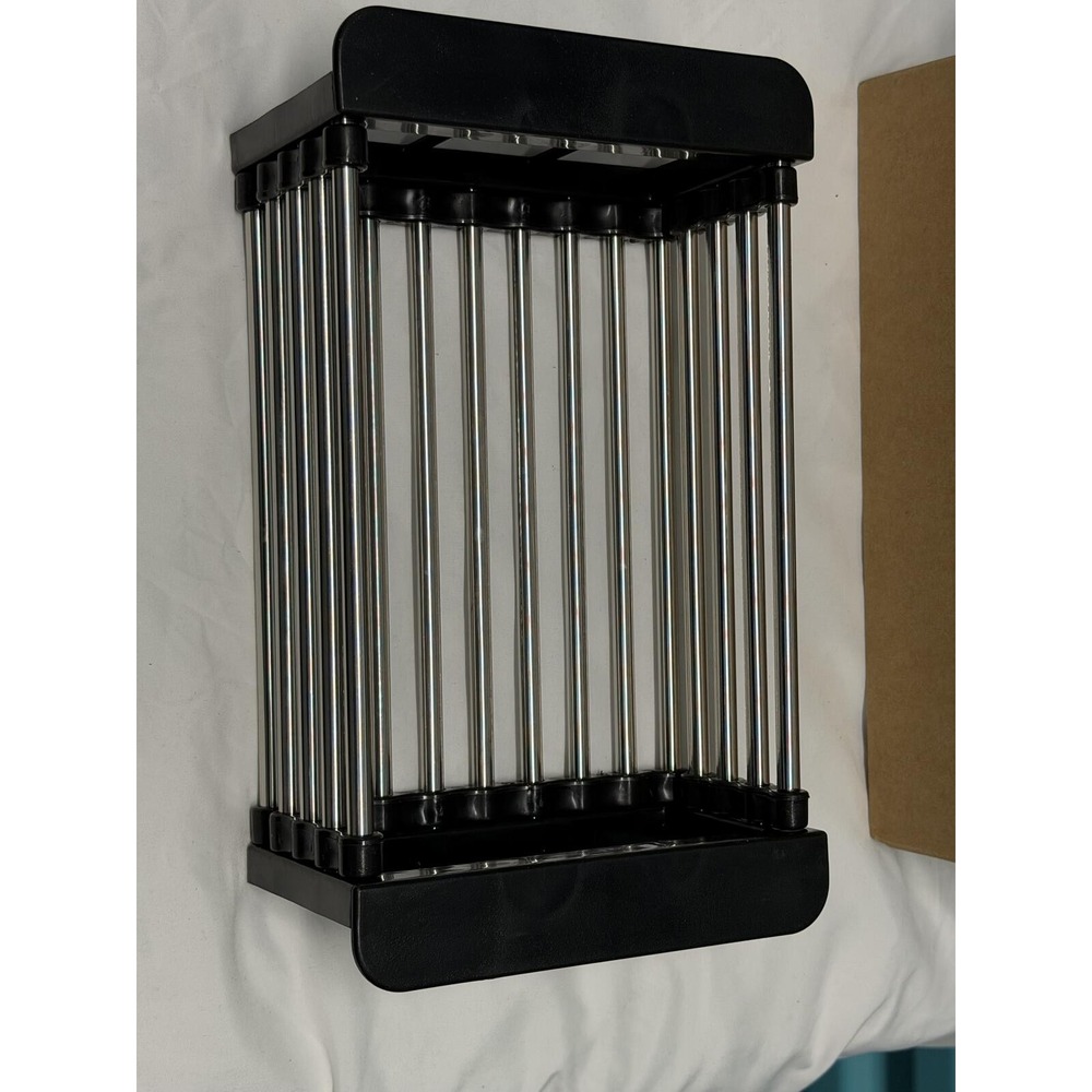 Expandable Stainless Steel and Black Plastic Kitchen Dish Drying Rack